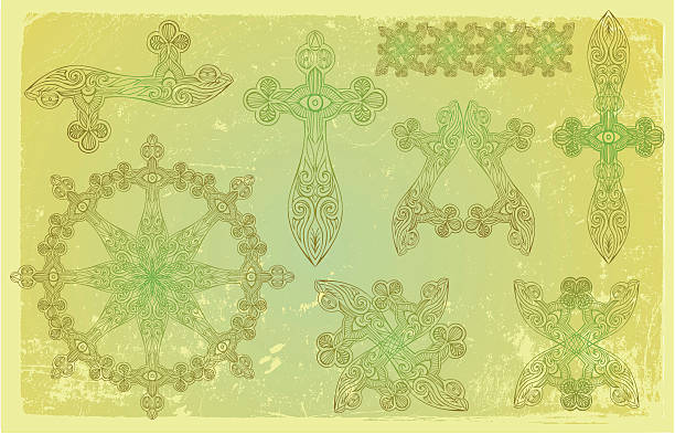 셀틱 요소 - celtic culture cross cross shape mandala stock illustrations
