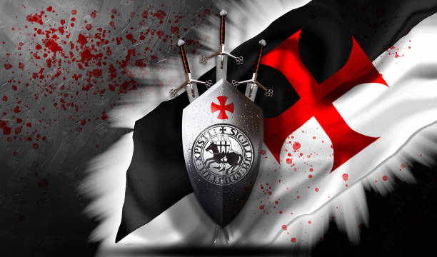 istock ILLUSTRATION WEAPONS AND FLAGS OF THE TEMPLARIES 1654981978