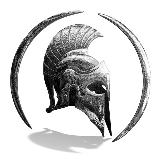 silver spartan, roman mask, white background