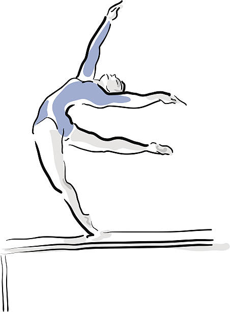Female Gymnast Performing on the Bar A loose line drawing of a female gymnast performing on the bar. Jpg and pdf file included. line and tone are on separate layers. standing on one leg not exercising stock illustrations