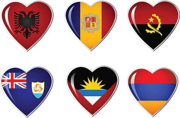 Vector illustration of Heart Flag Collection