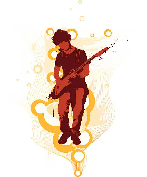 Vector illustration of Guitarist over bubbles