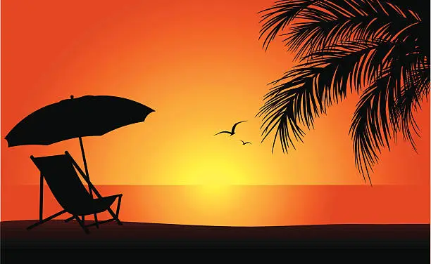 Vector illustration of Beach at Sunset