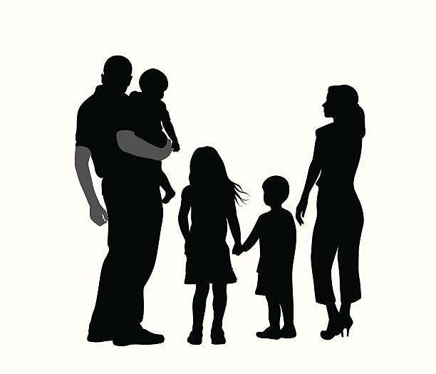 ilustraciones, imágenes clip art, dibujos animados e iconos de stock de la familia - holding hands child silhouette family