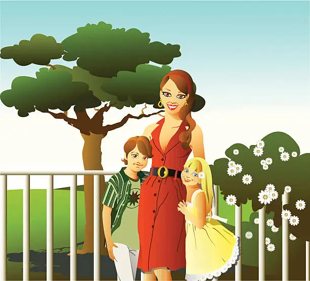Vector illustration of Mom with kids