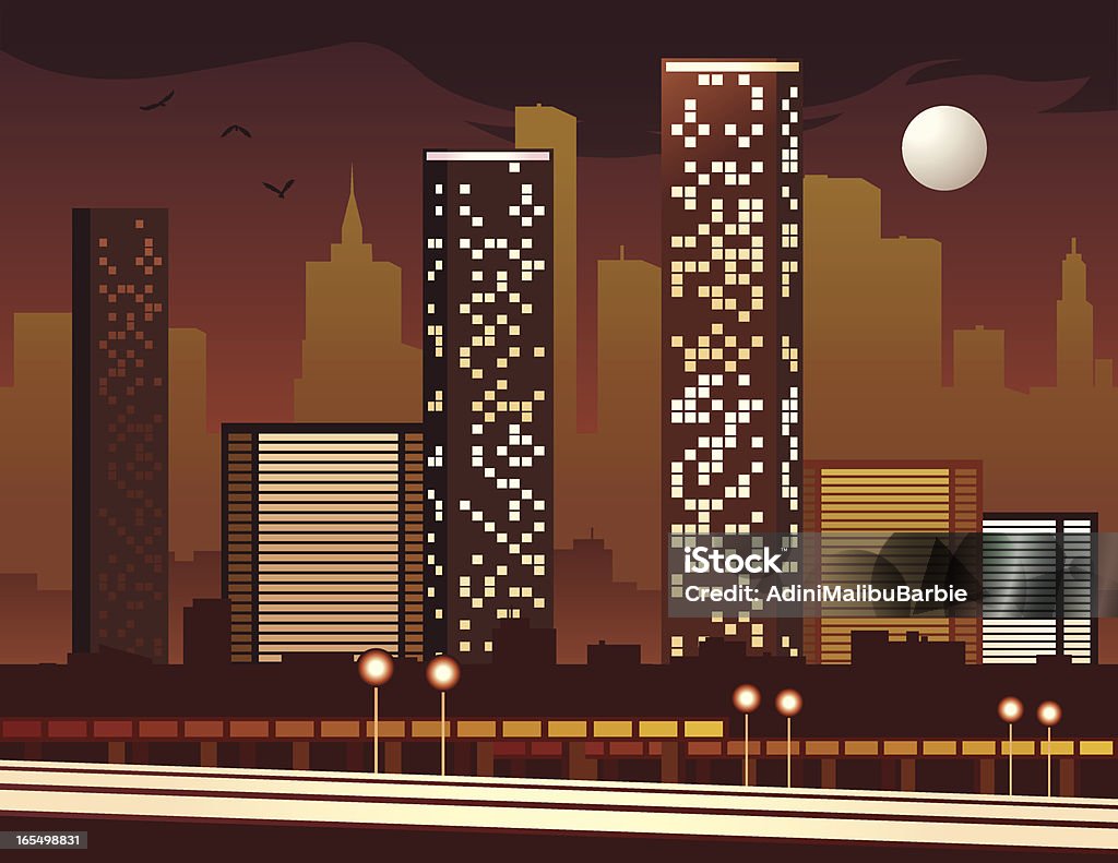 Miasto w nocy - Grafika wektorowa royalty-free (Wieżowiec)