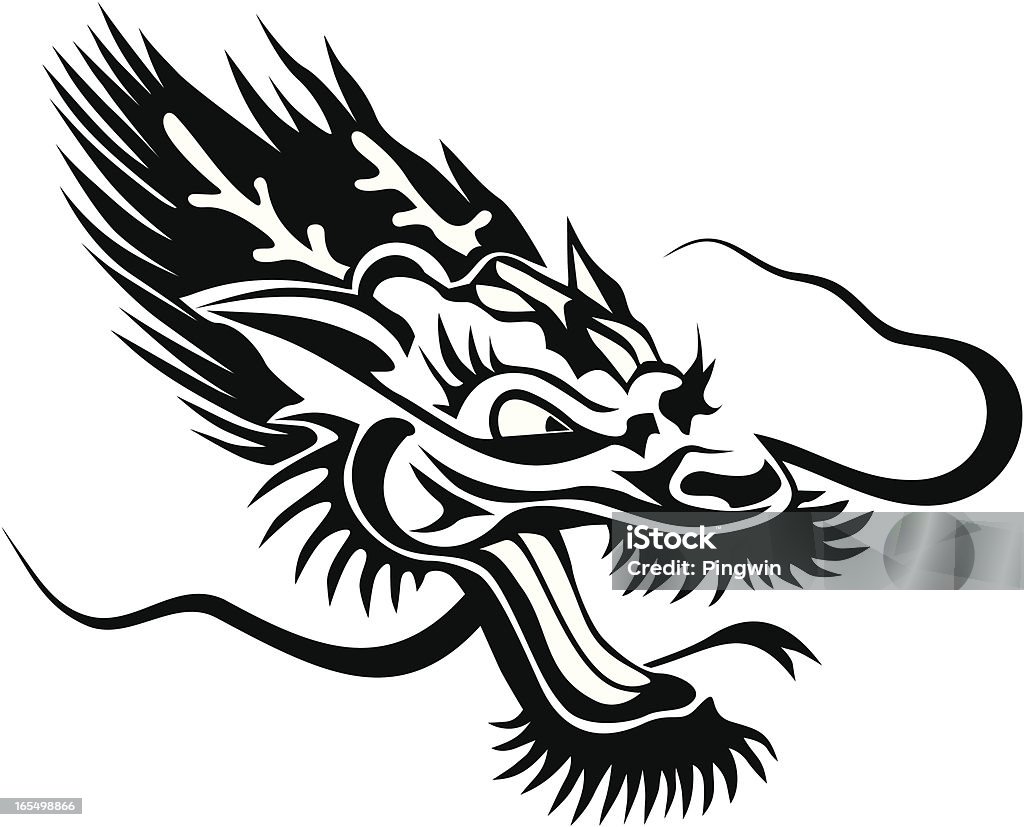 Black dragon head silhouette dragon head in tattoo style. Dragon stock vector
