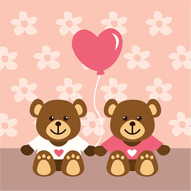 ilustrações de stock, clip art, desenhos animados e ícones de little urso de pelúcia com amor - balão enfeite ilustrações