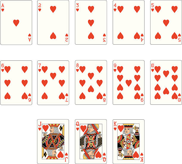 serce garnitur dwie karty do gry - four of hearts stock illustrations