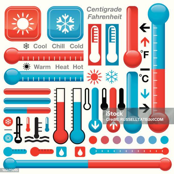 레드 파란색 온수 및 냉수 온도계에 대한 스톡 벡터 아트 및 기타 이미지 - 온도계, 계기판-측정기, 추운 온도