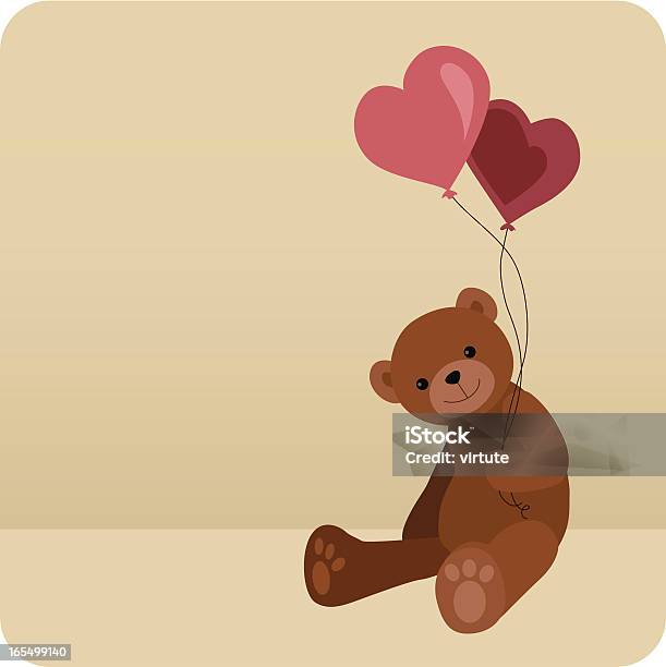 Teddy Com Balões De Coração - Arte vetorial de stock e mais imagens de Urso de Pelúcia - Urso de Pelúcia, Balão - Enfeite, Cor de rosa