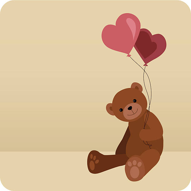 Teddy With Heart Balloons vector art illustration