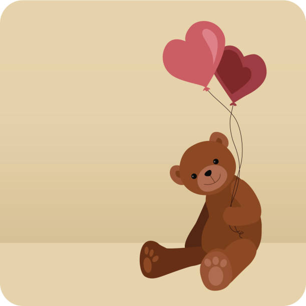 Teddy With Heart Balloons A little teddy bear holding two heart-shaped balloons. pink teddy bear stock illustrations