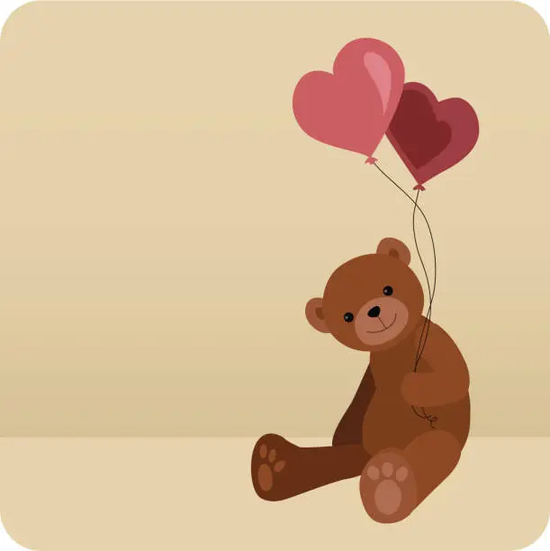 Vector illustration of Teddy With Heart Balloons