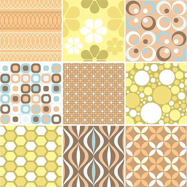 Vector illustration of Another set of nine funky retro seamless patterns