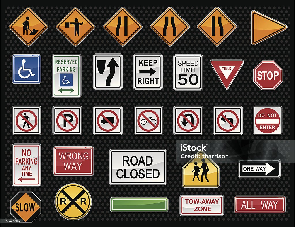 Vector Traffic Warning Sign Buttons An assortment of traffic warning signs created to look like buttons. Slow stock vector