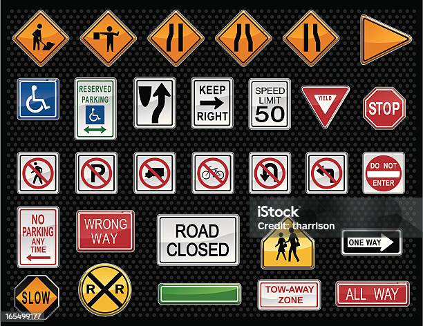 Vector Traffic Warning Sign Buttons Stock Illustration - Download Image Now - Slow, Vector, Construction Industry