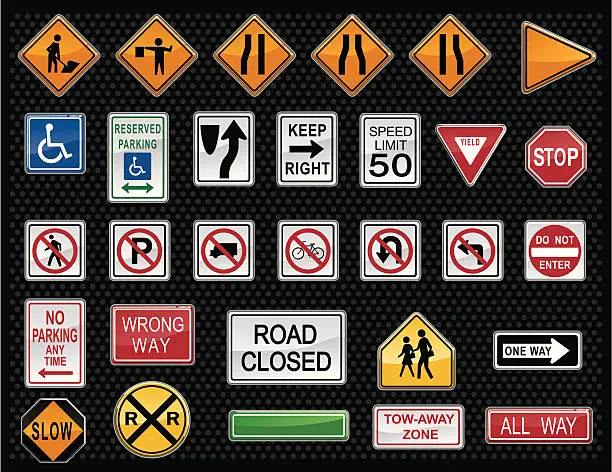 Vector illustration of Vector Traffic Warning Sign Buttons