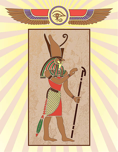 이집트인 hieroglyph 패널: 호루스 - egyptian culture hieroglyphics human eye symbol stock illustrations