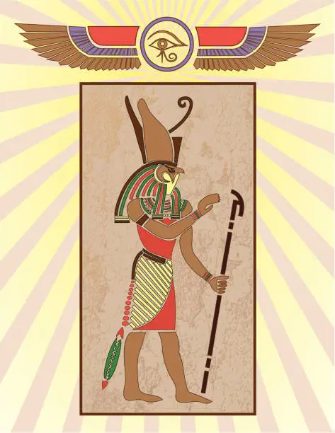 Vector illustration of Egyptian Hieroglyph Panel: Horus