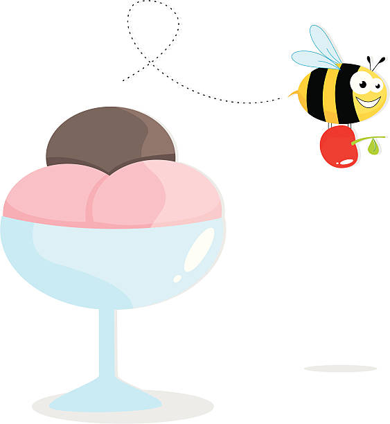 Bee stealing a cherry! "Ai, cdr, eps and hires jpg included." stealing ice cream stock illustrations