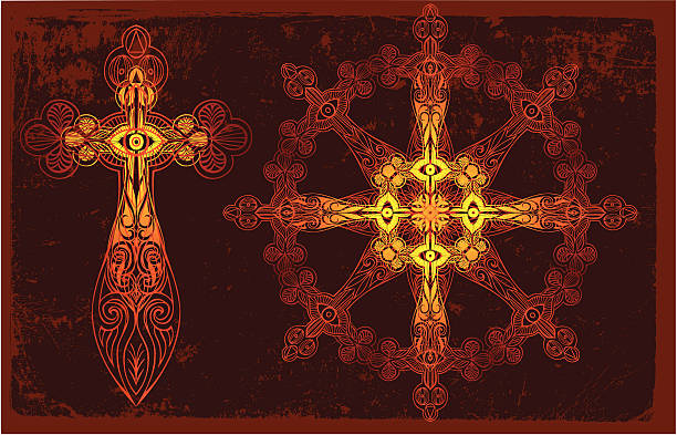 ilustrações de stock, clip art, desenhos animados e ícones de crucifixo e uma roda de tempo - celtic culture cross cross shape mandala