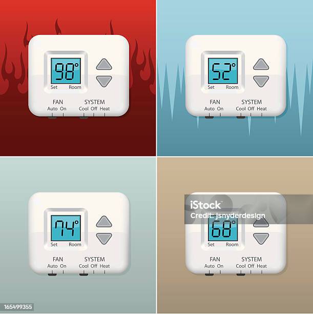 Digitaler Thermostat Stock Vektor Art und mehr Bilder von Thermostat - Thermostat, Winter, Blau