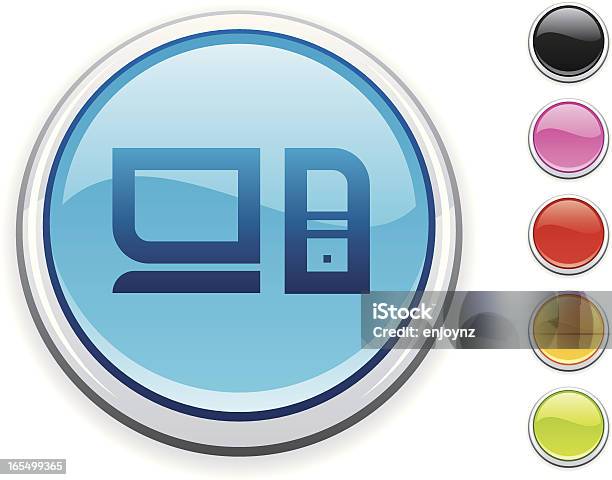 Ilustración de Icono De Ordenador y más Vectores Libres de Derechos de Azul - Azul, Botón pulsador, Brillante