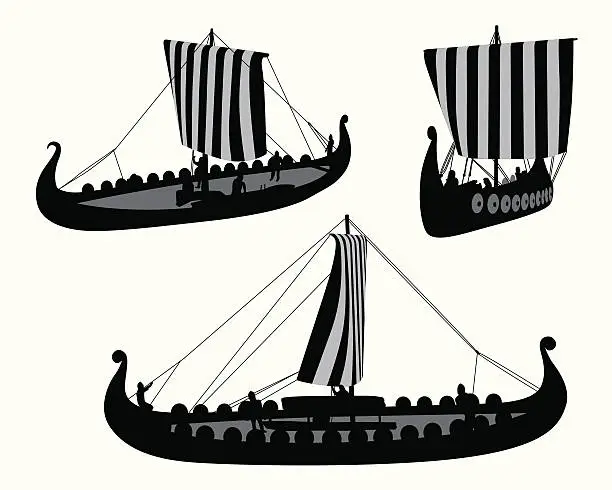Vector illustration of Viking Boat Vector Silhouette
