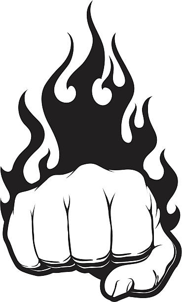 black fire fist vector art illustration