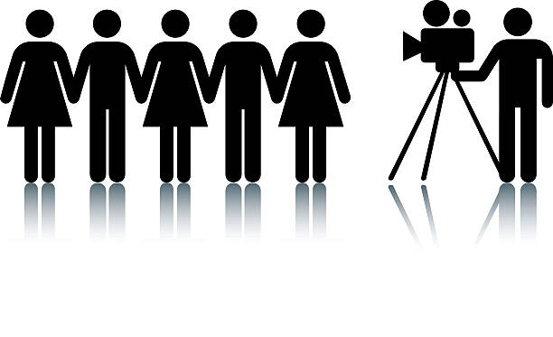 bildbanksillustrationer, clip art samt tecknat material och ikoner med camera, action - människor på rad