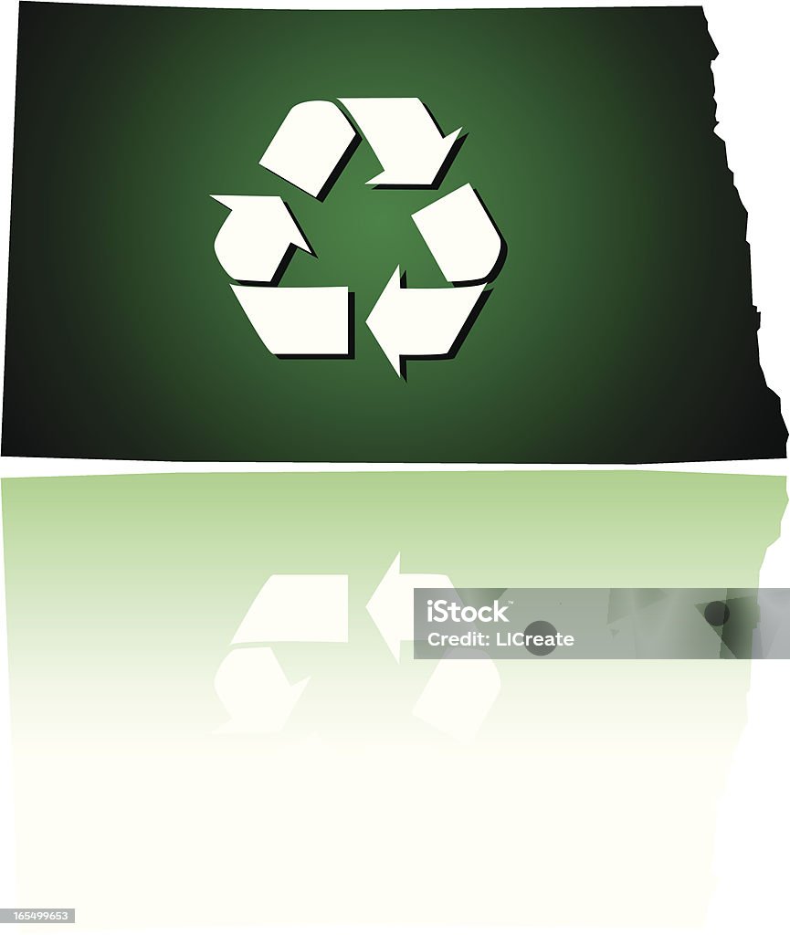 North Dakota Recycles North Dakota state map with the Recycling symbol. Zip file is included with Illustrator CS3 file.   Source map was obtained from National Atlas of the United States - http://nationalatlas.gov  File drawn 4/2008 with Adobe Illustrator Environment stock vector