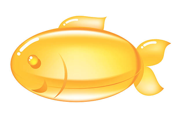 illustrazioni stock, clip art, cartoni animati e icone di tendenza di pillola a base di omega - 3 - cod liver oil fish oil capsule yellow
