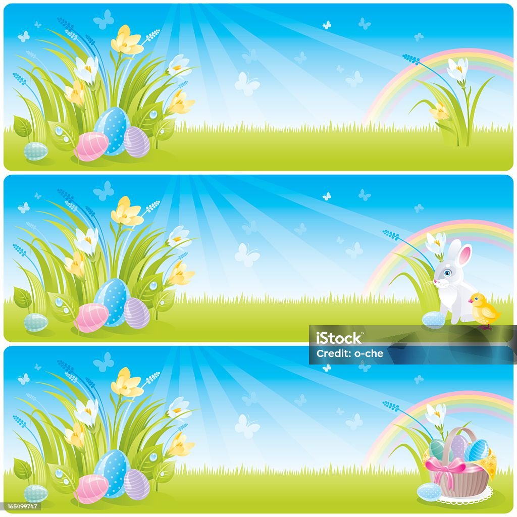 Easter banner set with spring flowers and rainbow Easter banner set with spring flowers and rainbow. Easter stock vector