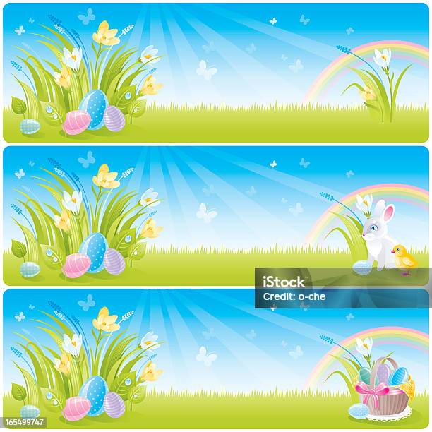 Easter Banner Set With Spring Flowers And Rainbow Stock Illustration - Download Image Now - Easter, Backgrounds, Grass