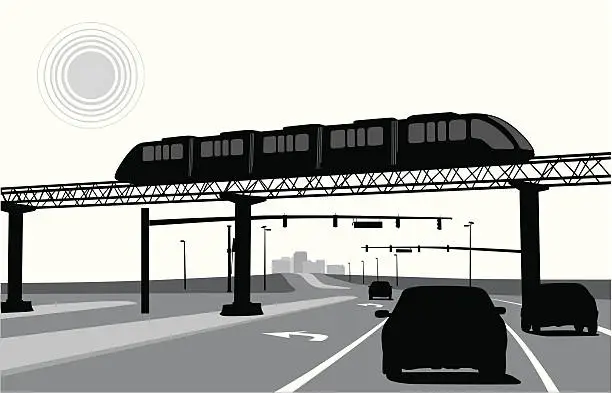 Vector illustration of Light Rail Vector Silhouette