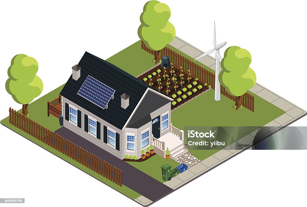 Isometric zielony lub ekologiczny Dom parterowy - Grafika wektorowa royalty-free (Rzut izometryczny)