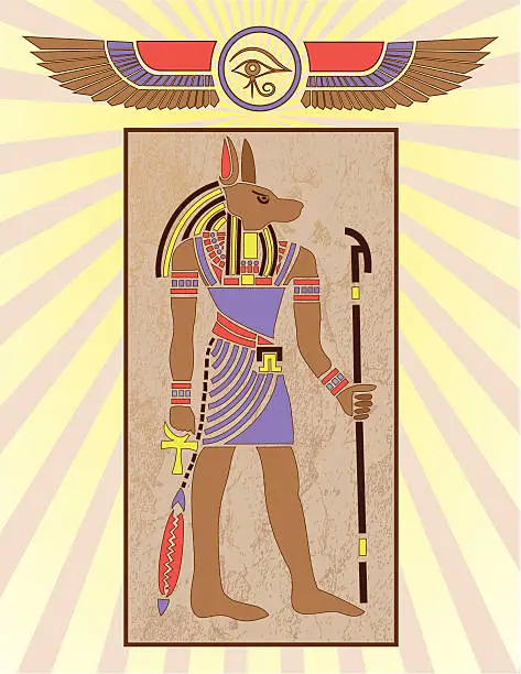 Vector illustration of Egyptian Hieroglyph Panel: Anubis