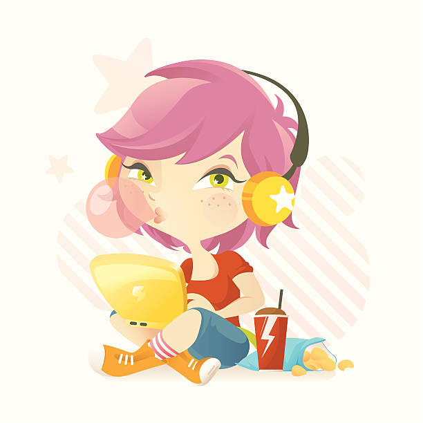 teen blogger (bubblygirl - chewing gum candy bubble little girls stock illustrations