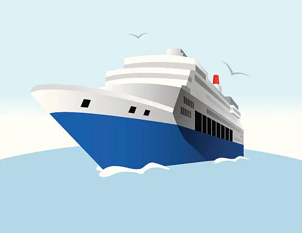 Vector illustration of Digital illustration of a cruise ship on water 
