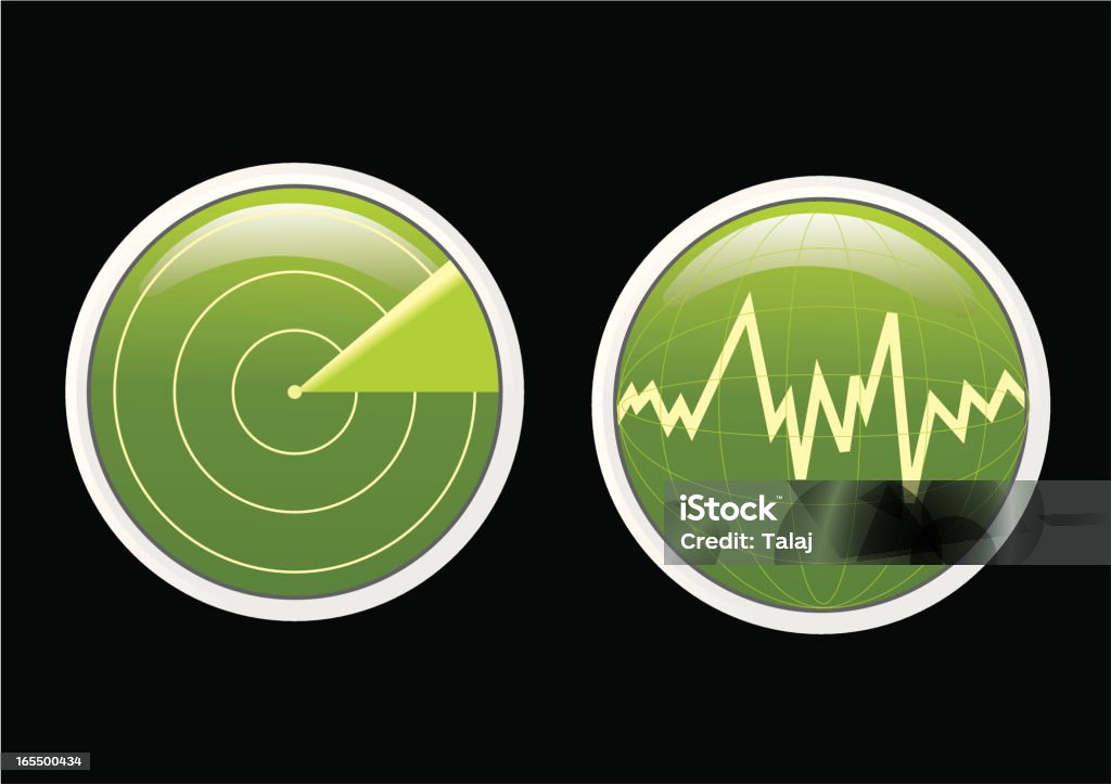 Two radars All elements, textures, etc. are individual objects.No flattened transparencies.Simple gradient used. .cdr and .ai included Radar stock vector