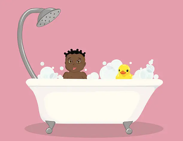 Vector illustration of Baby Black Girl in the Bath