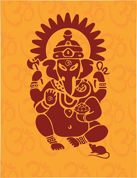 ilustraciones, imágenes clip art, dibujos animados e iconos de stock de ganesh con om hindú - ganesha om symbol indian culture hinduism