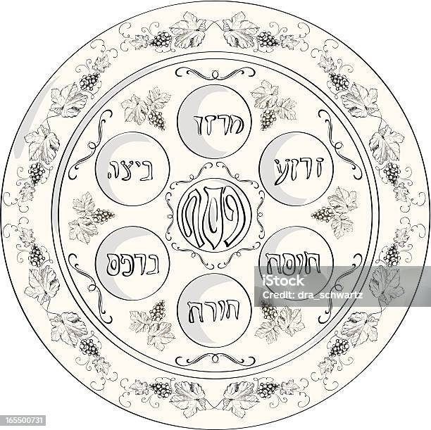 Тарелка Для Песах — стоковая векторная графика и другие изображения на тему Тарелка для Песах - Тарелка для Песах, Без людей, Благословение