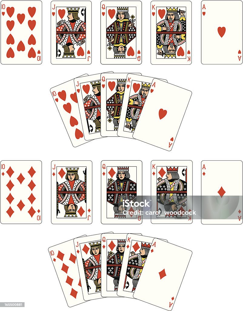 Tuta diamante cuore e Royal Flush carte da gioco - arte vettoriale royalty-free di Carte da gioco