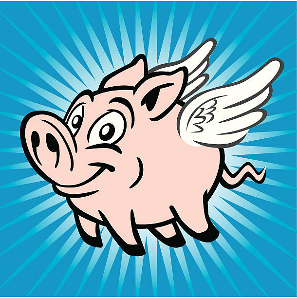 illustrazioni stock, clip art, cartoni animati e icone di tendenza di maiale volante - when pigs fly