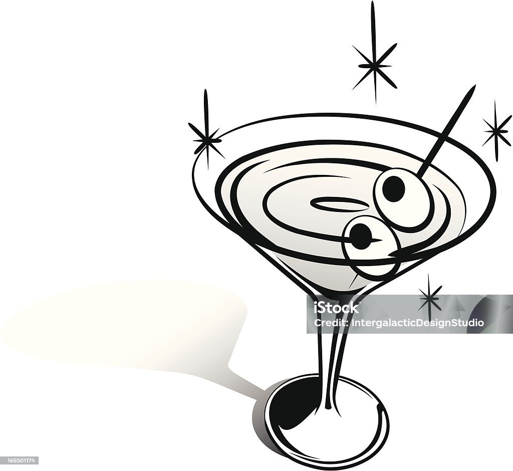 Retro Clip Art Martini Retro styled martini with sparkles.  The Black and White are applied as Global Swatches, making color adjustments quick.  The shadow can be removed easily. Martini stock vector