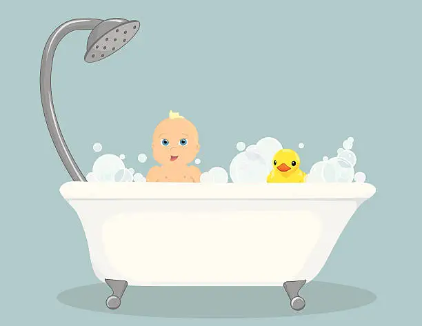 Vector illustration of Illustration of baby's first bath