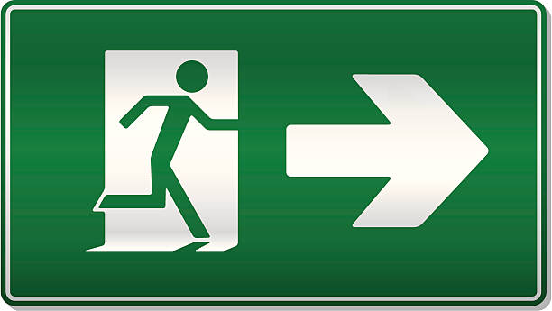illustrazioni stock, clip art, cartoni animati e icone di tendenza di fuoco uscita a destra - fire exit sign
