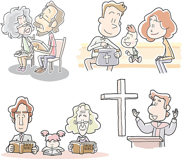 ilustrações, clipart, desenhos animados e ícones de christians'atividades na igreja - religious text cross protestantism reading